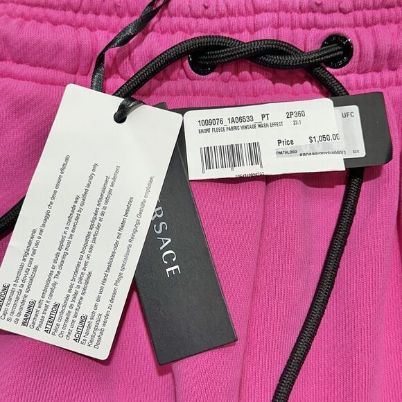 Runway Versace Logo Drawstring Distressed Jersey Pink Shorts Size 38/XS NWT - Picture 9 of 14